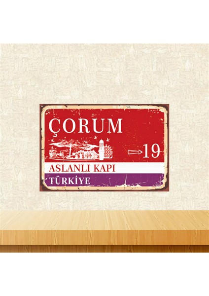 Çorum Aslanlı Kapı 20-30 cm Retro Ahşap Tablo TKFX5795