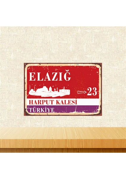 Elazığ Harput Kalesi 20-30 cm Retro Ahşap Tablo TKFX5816