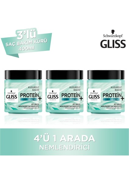 4'Ü 1 Arada Saç Bakım Kürü - Nemlendirici 400 Ml X3 Adet