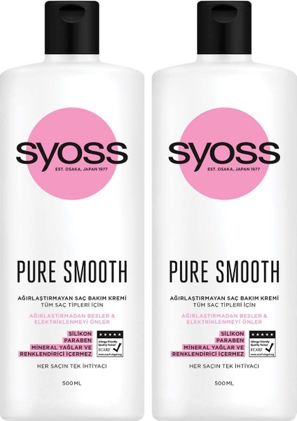 Syoss Pure Smooth Mıcellar Saç Kremi 500 Ml X 2 Adet