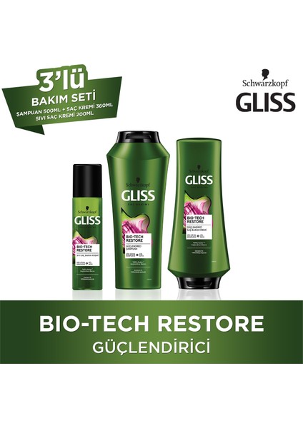 Gliss Bio-Tech 500 Ml + Saç Kremi 360 Ml + Sıvı Saç Kremi 200 Ml