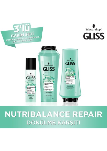 Gliss Nutri Balance 500 Ml + Saç Kremi 360 Ml + Sıvı Saç Kremi 200 Ml