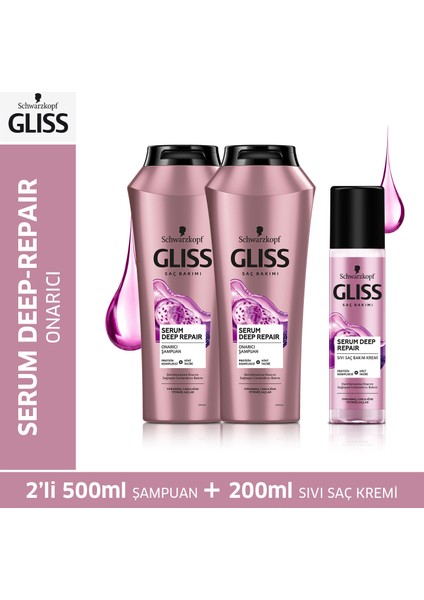 Serum Deep Repair Şampuan 500 Ml X 2 Adet + Sıvı Saç Kremi 200 Ml