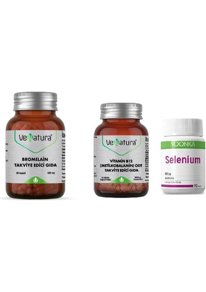 Bromelain 60 Kapsül + B12 Vitamini 30 Tablet+Selenium 100 Mcg 92 Tablet