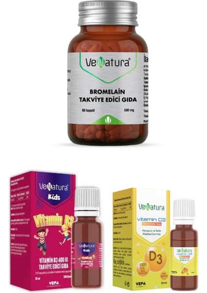 Bromelain 60 Kapsül +Yetişkin+Çocuk D3 20 ml