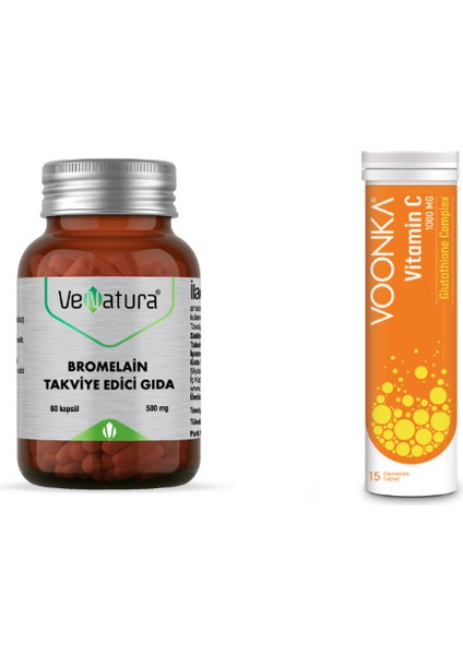 Bromelain 500 Mg 60 Kapsül + Vitamin C Glutathione Complex 15 Efervesan Tablet