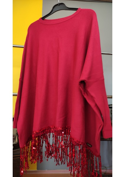 Deseo Boutique Kadın Böğürtlen Renk Pul Detaylı Yumuşak Dokulu Triko Tunik Bluz