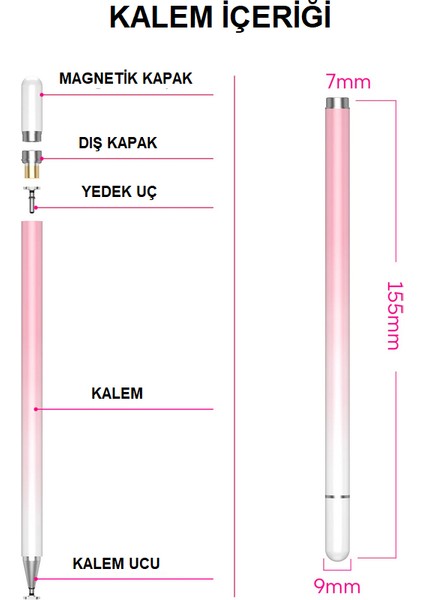 Dokunmatik Tablet Telefon Kalemi +1 Yedek Uç Renk Geçişli Passive Stylus Bilgisayar Kalem