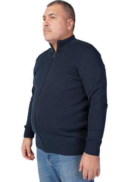 Büyük Beden LACİVERT Dik Yaka Fermuarlı Pamuklu Erkek Hırka fiyatları