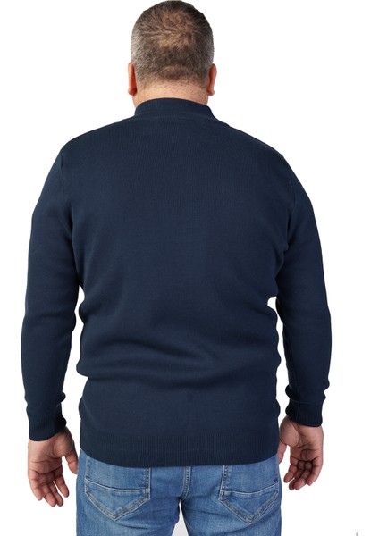 Büyük Beden LACİVERT Dik Yaka Fermuarlı Pamuklu Erkek Hırka fırsatları