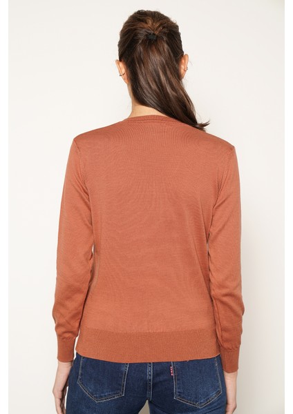 Kadın Kiremit %100 Organik Pamuk V Yaka Triko Kazak Bluz TRIST-6102 indirimleri