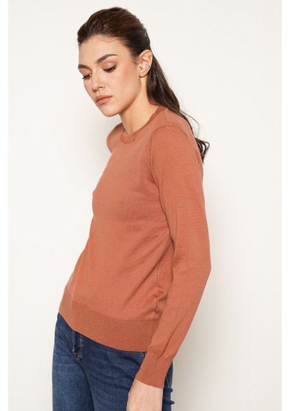 Kadın Kiremit %100 Organik Pamuk Bisiklet Yaka Triko Kazak Bluz TRIST-6101 fiyatları