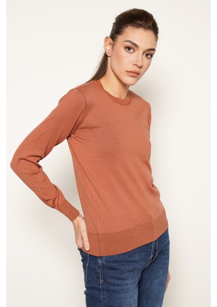 Kadın Kiremit %100 Organik Pamuk Bisiklet Yaka Triko Kazak Bluz TRIST-6101 modelleri