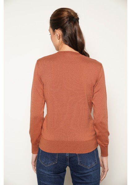 Kadın Kiremit %100 Organik Pamuk Bisiklet Yaka Triko Kazak Bluz TRIST-6101 indirimleri