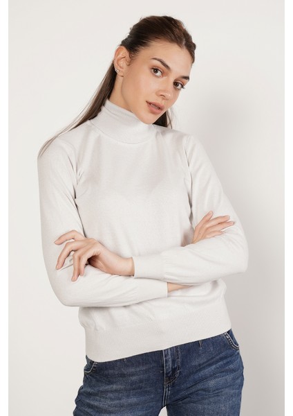 Kadın Buz Gri %100 Organik Pamuk Balıkçı Yaka Triko Kazak Örme Bluz TRIST-6103 fiyatları