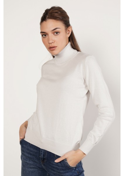 Kadın Buz Gri %100 Organik Pamuk Balıkçı Yaka Triko Kazak Örme Bluz TRIST-6103 modelleri