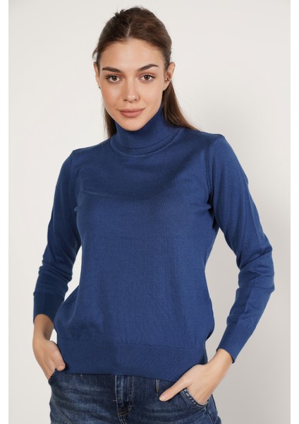Kadın İndigo %100 Organik Pamuk Balıkçı Yaka Triko Kazak TRIST-6103 fiyatları
