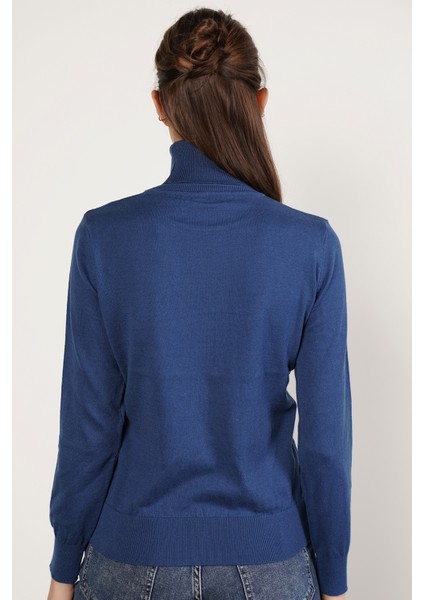 Kadın İndigo %100 Organik Pamuk Balıkçı Yaka Triko Kazak TRIST-6103 indirimleri