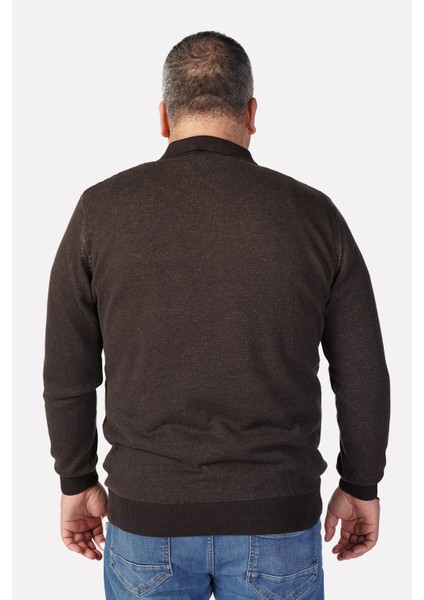 Büyük Beden KAHVE Polo Yaka Fermuarlı Pamuklu Erkek Kazak fırsatları