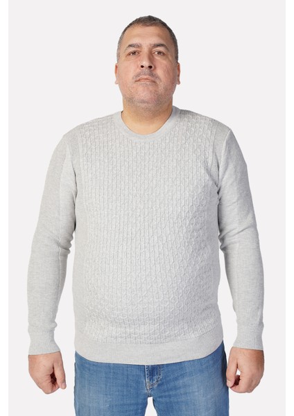 Büyük Beden GRI Pamuklu Erkek Kazak Bisiklet Yaka Günlük Kullanım İçin