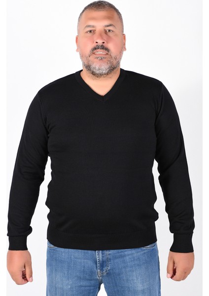 Büyük Beden Erkek Siyah %100 Pamuk V Yaka Kazak TRIST-2102 indirimleri