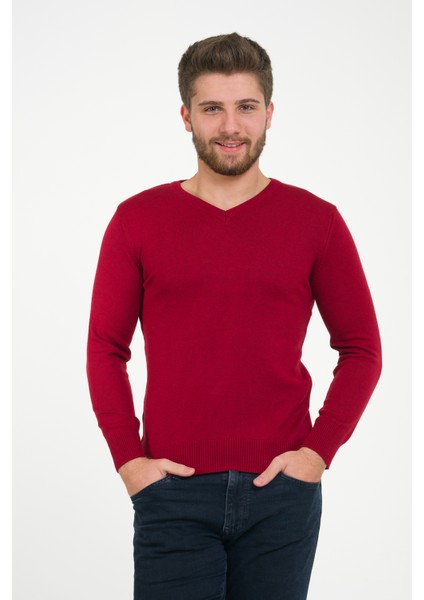 Erkek Bordo %100 Pamuk Bisiklet Yaka Triko Kazak TRIST-1102 fırsatları