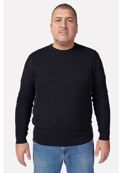 Büyük Beden LACİVERT Bisiklet Yaka Pamuklu Erkek Kazak fırsatları