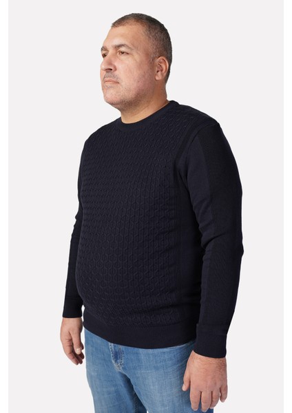 Büyük Beden LACİVERT Bisiklet Yaka Pamuklu Erkek Kazak indirimleri