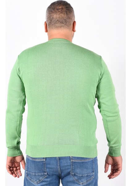 Büyük Beden Fıstık Yeşili %100 Pamuk Bisiklet Yaka Erkek Kazak TRIST-2101 fırsatları