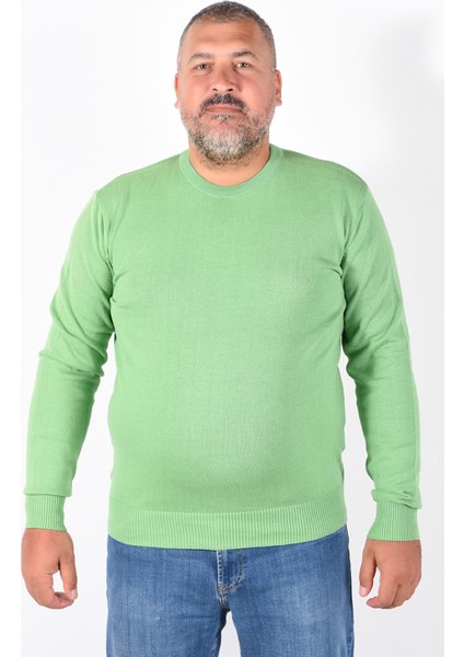 Büyük Beden Fıstık Yeşili %100 Pamuk Bisiklet Yaka Erkek Kazak TRIST-2101 indirimleri