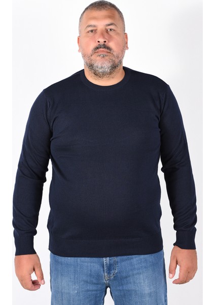 Büyük Beden Lacivert %100 Pamuk Bisiklet Yaka Erkek Kazak TRIST-2101 indirimleri