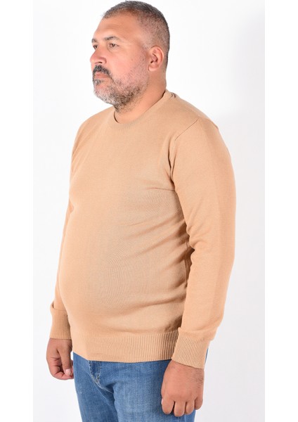 Büyük Beden Camel %100 Pamuk Bisiklet Yaka Erkek Kazak TRIST-2101