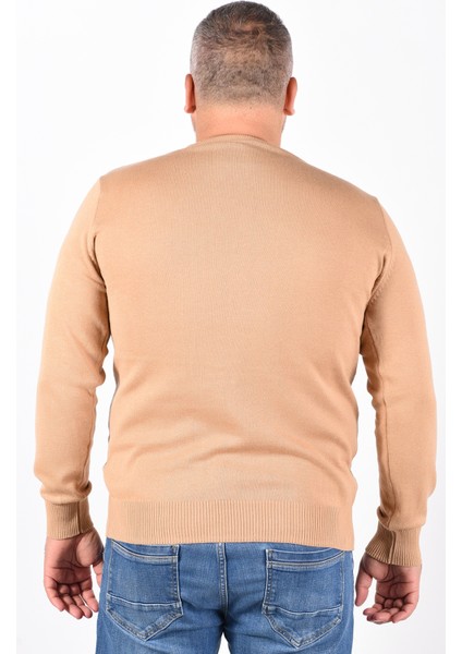 Büyük Beden Camel %100 Pamuk Bisiklet Yaka Erkek Kazak TRIST-2101 modelleri