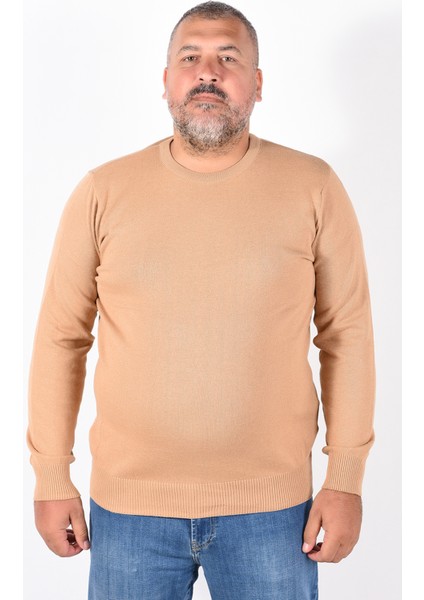 Büyük Beden Camel %100 Pamuk Bisiklet Yaka Erkek Kazak TRIST-2101 fırsatları