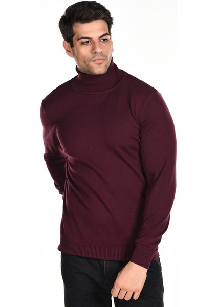 Erkek Bordo %100 Pamuk Balıkçı Yaka Triko Kazak TRIST-1105 fiyatları