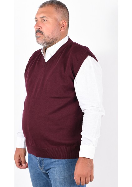 Büyük Beden Erkek Bordo %100 Pamuk V Yaka Süveter TRIST-2103 fiyatları