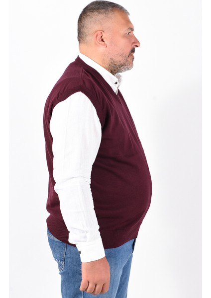 Büyük Beden Erkek Bordo %100 Pamuk V Yaka Süveter TRIST-2103 modelleri