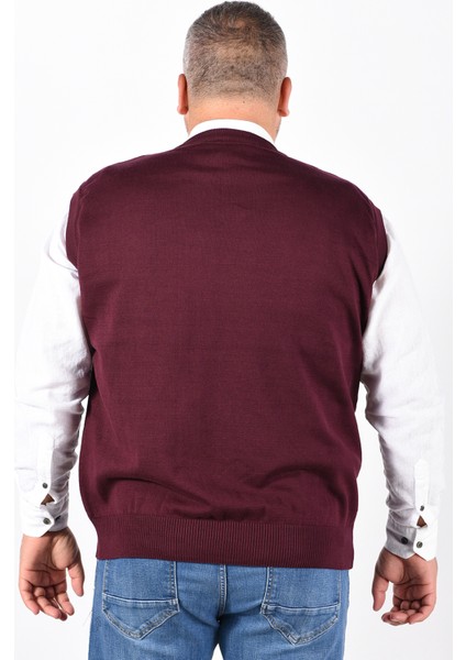 Büyük Beden Erkek Bordo %100 Pamuk V Yaka Süveter TRIST-2103 fırsatları