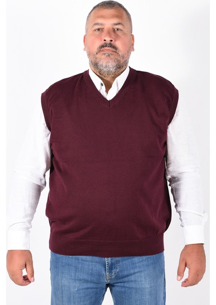 Büyük Beden Erkek Bordo %100 Pamuk V Yaka Süveter TRIST-2103 indirimleri