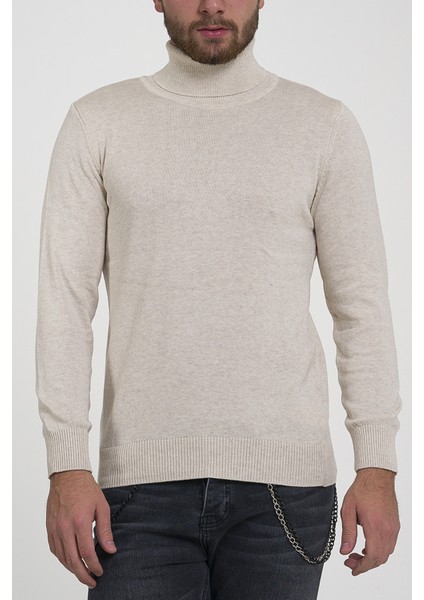 Erkek Bej %100 Pamuk Balıkçı Yaka Triko Kazak TRIST-1105 fırsatları