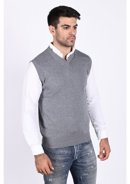 Erkek Koyu Gri %100 Pamuk V Yaka Triko Süveter TRIST-1103 fiyatları