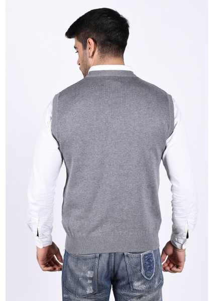 Erkek Koyu Gri %100 Pamuk V Yaka Triko Süveter TRIST-1103 modelleri