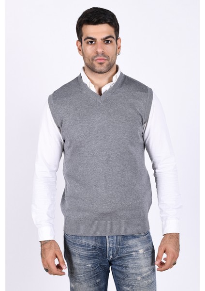 Erkek Koyu Gri %100 Pamuk V Yaka Triko Süveter TRIST-1103 fırsatları