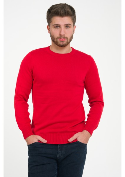 Erkek Kırmızı %100 Pamuk Bisiklet Yaka Triko Kazak TRIST-1101 fiyatları