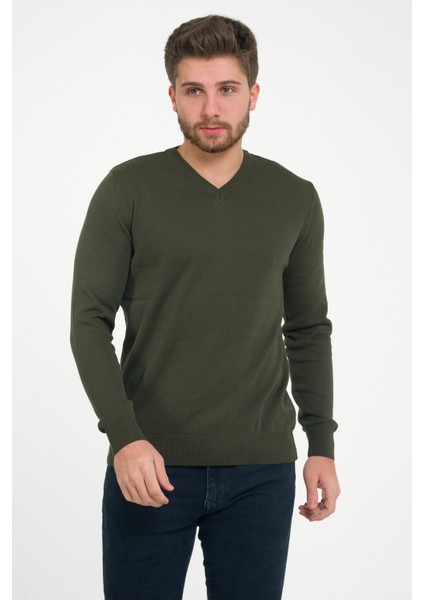 Erkek Haki %100 Pamuk Bisiklet Yaka Triko Kazak TRIST-1102 fiyatları