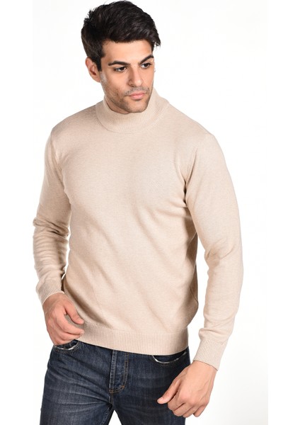 Erkek Bej %100 Pamuk Yarım Balıkçı Yaka Triko Kazak TRIST-1104 fiyatları