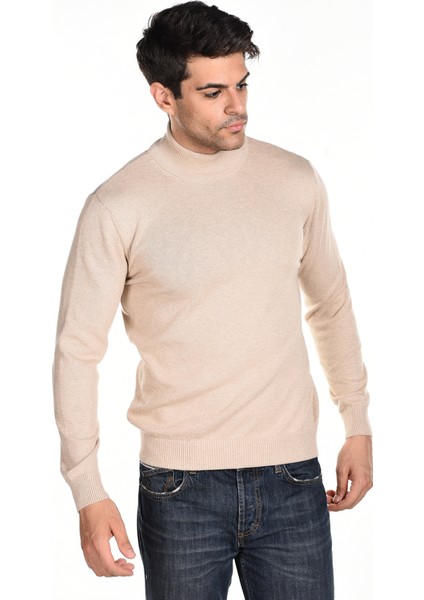 Erkek Bej %100 Pamuk Yarım Balıkçı Yaka Triko Kazak TRIST-1104 modelleri