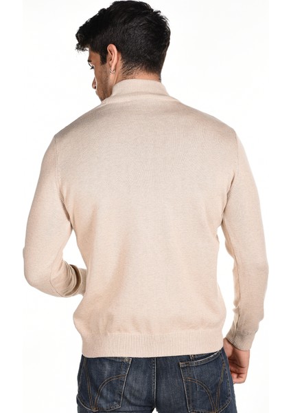 Erkek Bej %100 Pamuk Yarım Balıkçı Yaka Triko Kazak TRIST-1104 fırsatları