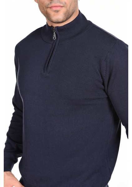 Erkek Lacivert %100 Pamuk Fermuarlı Dik Yaka Triko Kazak TRIST-1106 fiyatları
