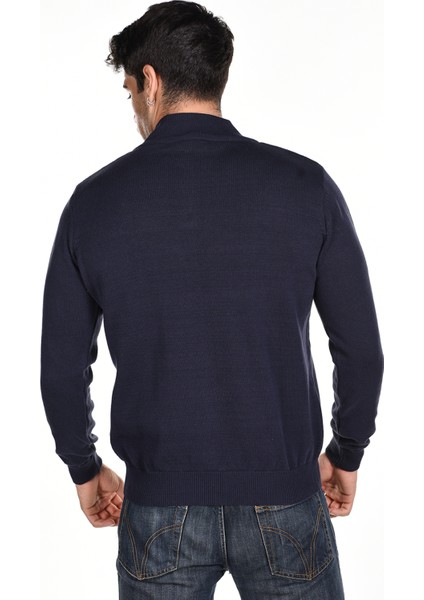 Erkek Lacivert %100 Pamuk Fermuarlı Dik Yaka Triko Kazak TRIST-1106 modelleri